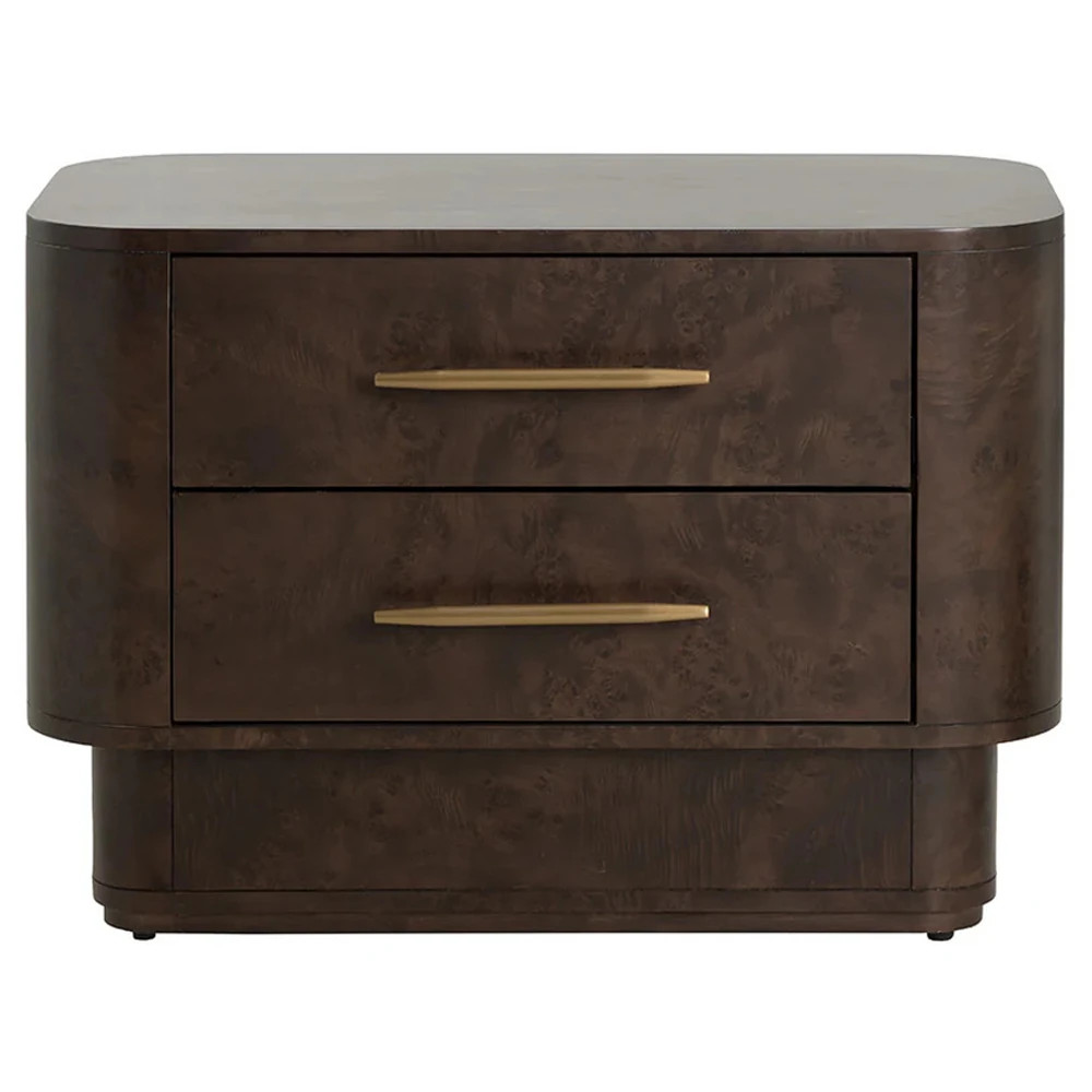 Kenzo Modern Classic Brown Burl Wide Nightstand | Kathy Kuo Home