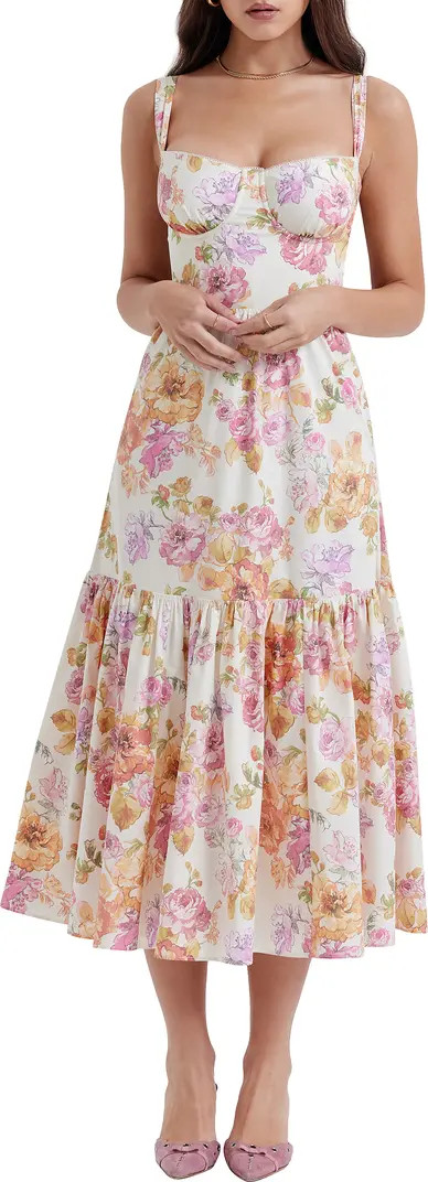 Elia Floral Stretch Cotton Blend Corset Sundress | Nordstrom