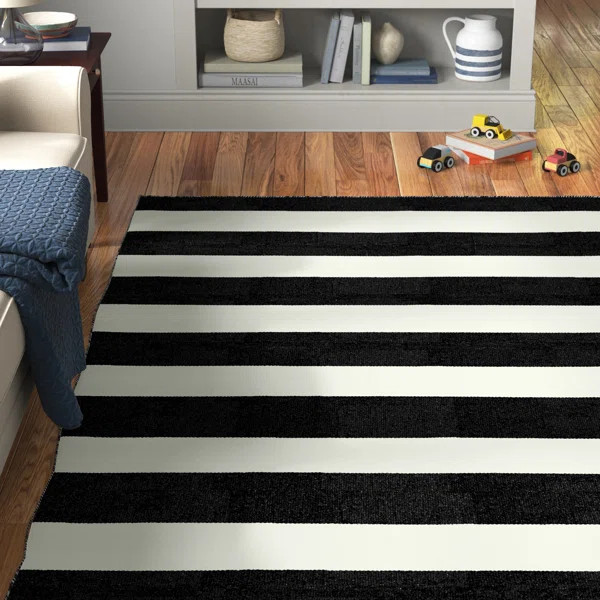 Salley Striped Handmade Flatweave Indoor / Outdoor Area Rug in Black | Wayfair North America