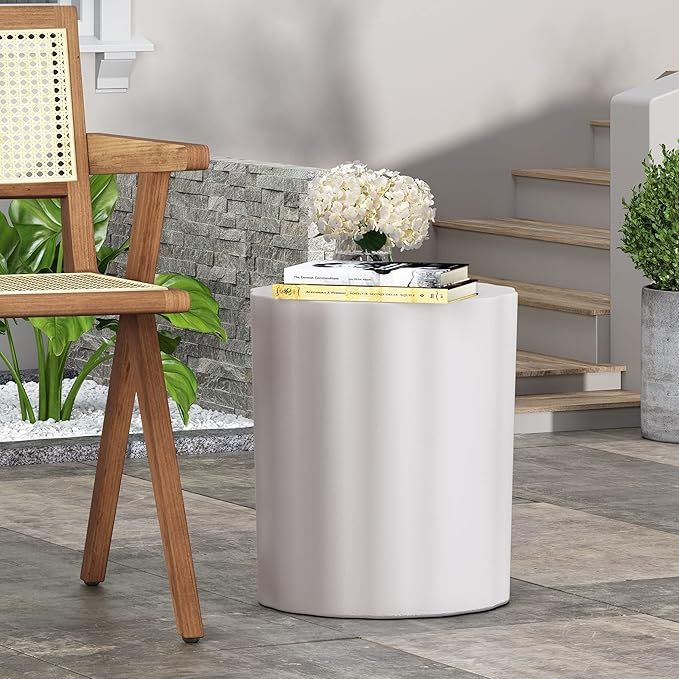 Outdoor Lightweight Concrete Side Table White Modern Contemporary Round Antique Water Resistant | Amazon (US)