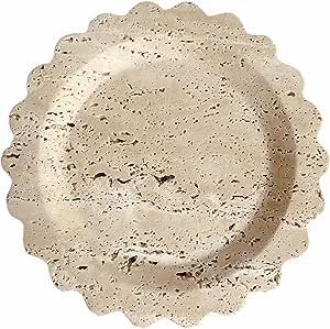 SAIDKOCC Travertine Marble Tray Round Scalloped Tray Small Serving Platter for Counter, Bathroom,... | Amazon (US)