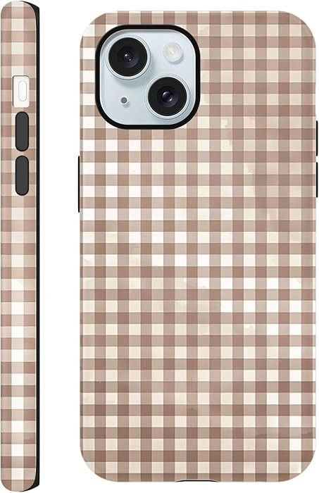 Cute Brown Checkered Phone Case for iPhone 15 Case 6.1", Aesthetic Trendy Gingham Grid Pattern De... | Amazon (US)