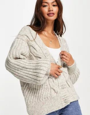 River Island chunky knitted boxy cardigan in beige | ASOS (Global)