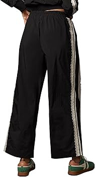 Women Baggy Track Pants Lace Side Stripe Drawstring Elastic Waist Wide Leg Parachute Pants with P... | Amazon (US)