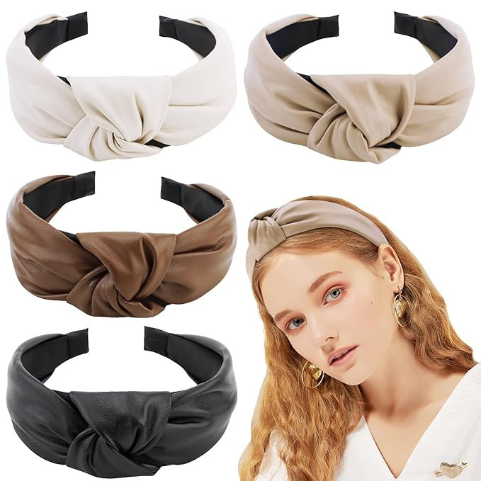 TOBATOBA Leather Headbands for Women, 4Pcs PU Leather Knotted Headband for Women, Top Knot Headba... | Amazon (US)