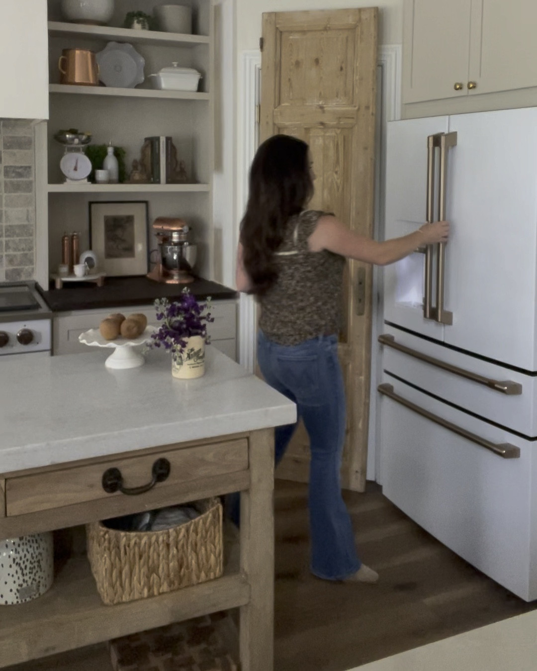 We loved our GE Cafe appliances so much in our last home we purchased them again for our new home. I never want stainless steel again! The GE cafe refrigerator in white not only looks beautiful but it doesn’t fingerprint like stainless does. The handles come standard in this color but thinking of purchasing the brass to match the other kitchen hardware. 

#LTKStyleTip #LTKHome