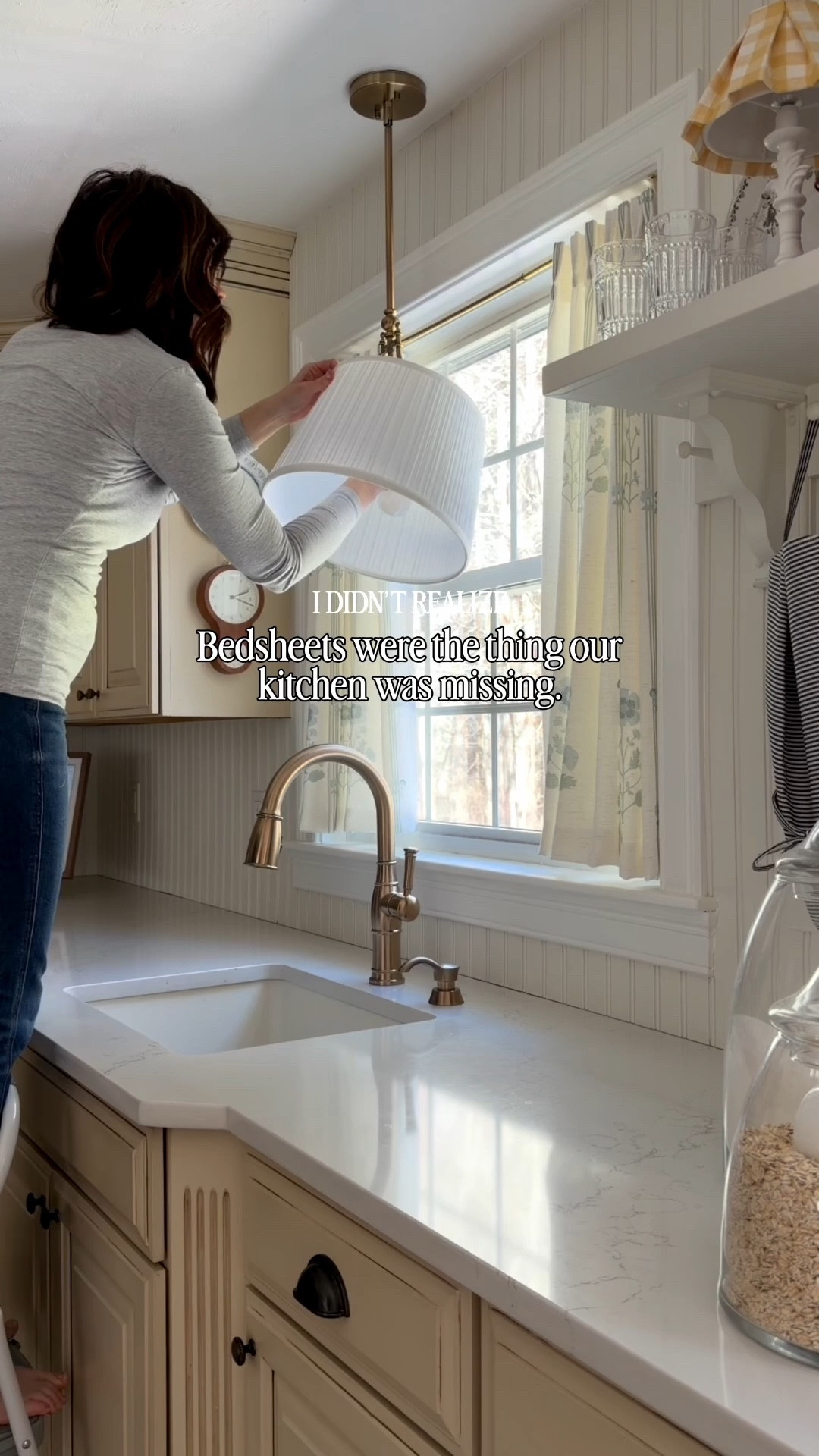 In love with the lampshade covers I made from bedsheets on our kitchen pendant lights. 

#LTKHome