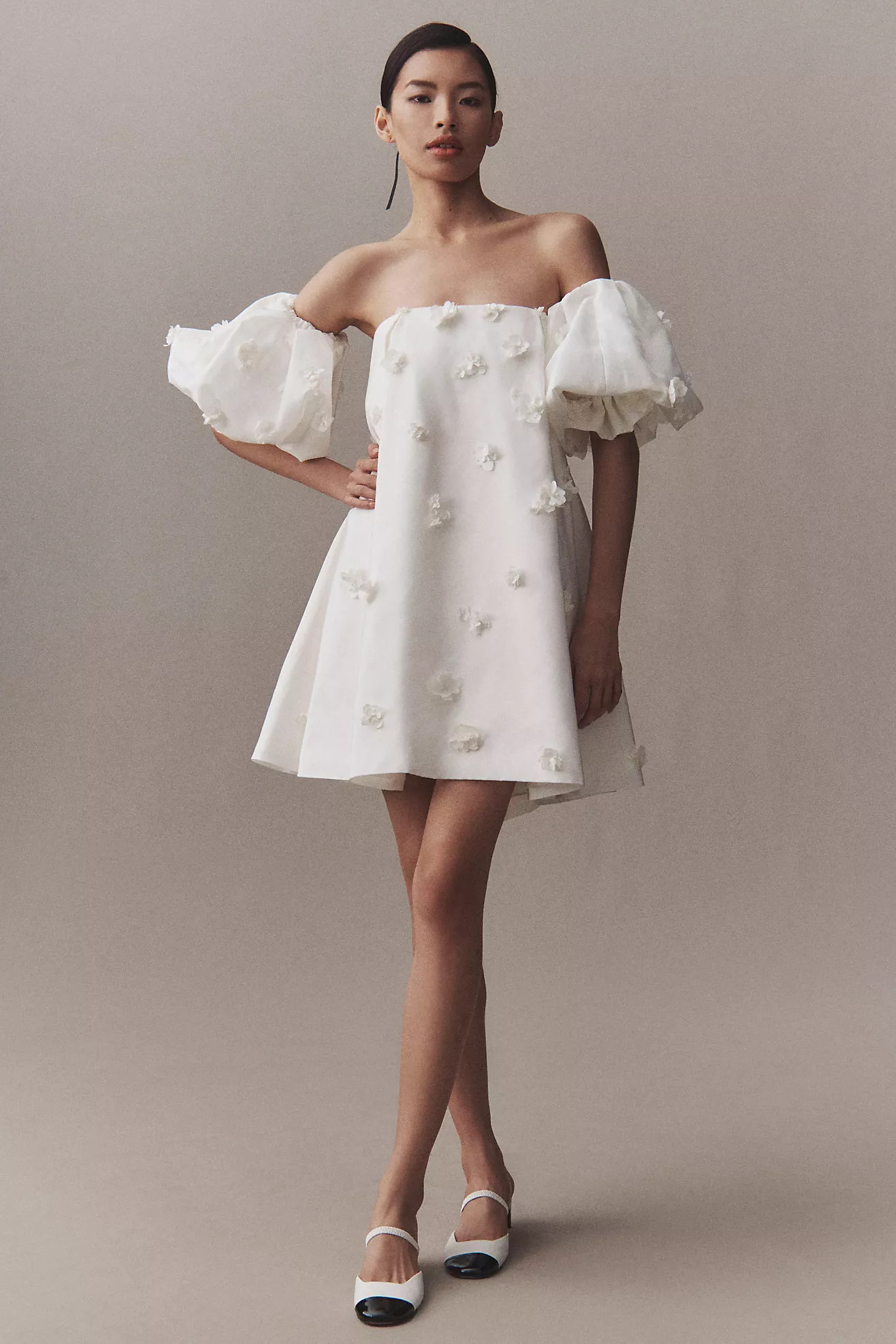 Watters Posie Off-The-Shoulder 3D Floral Mini Dress | Anthropologie (US)