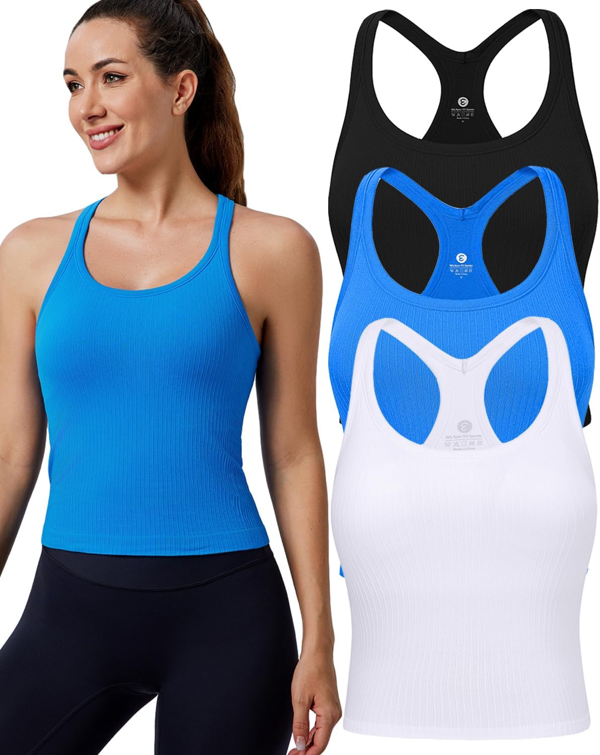 Women's Workout Tank Tops, with Built in Bra Racerback Seamless Crop Tops | Amazon (US)