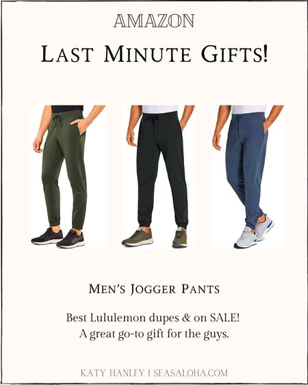 Last minute gift for men! Men’s joggers. Lululemon dupe. Jogger pants. Men’s style. Men’s activewear. Men’s fashion. Amazon find. Men’s gift guide. 

#LTKfit #LTKGiftGuide #LTKmens
