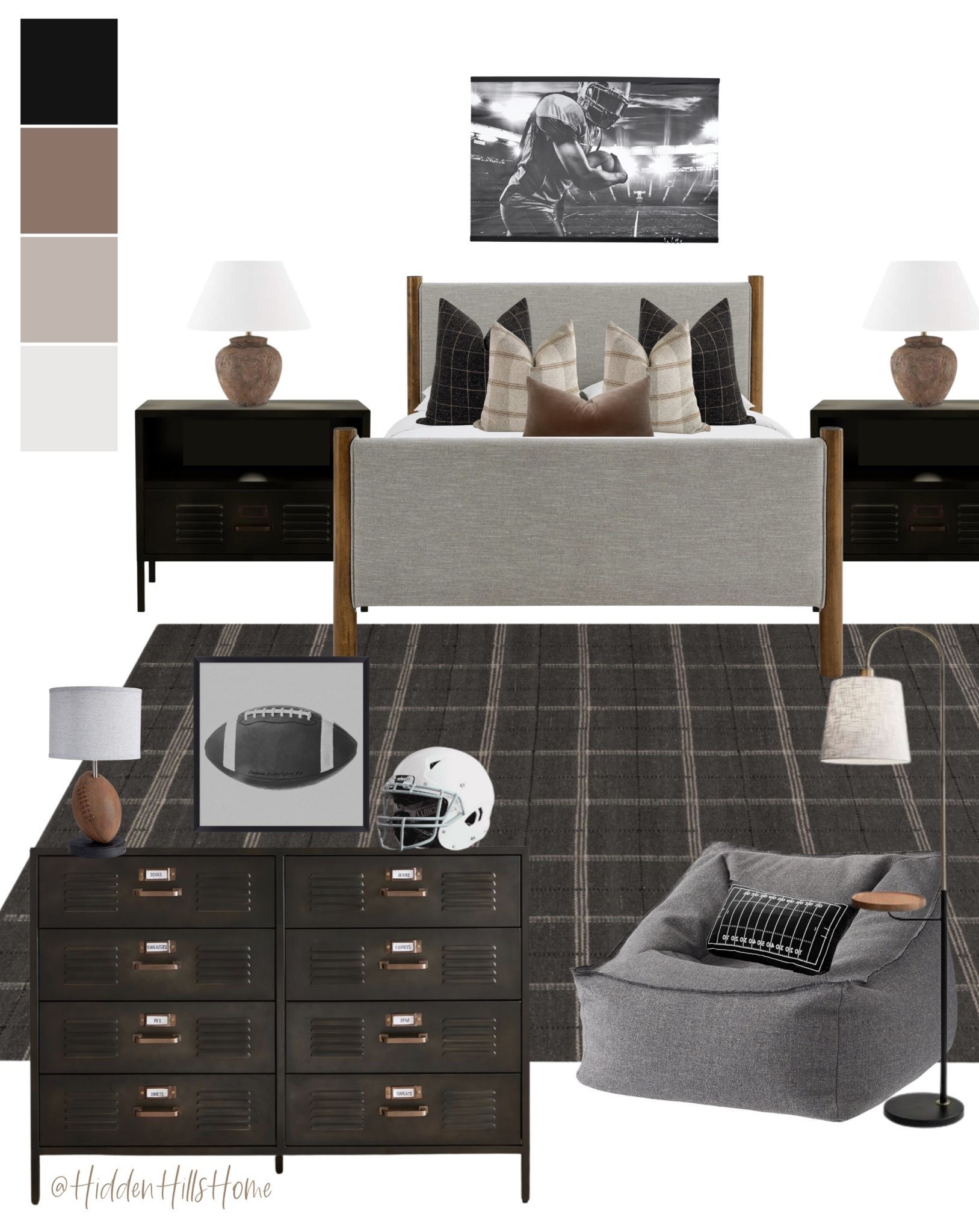 Teen boys bedroom decor mood board, boys room design, home decor ideas, football themed bedroom inspiration, masculine bedroom, teen boys room decor #football

#LTKHome #LTKSaleAlert #LTKKids