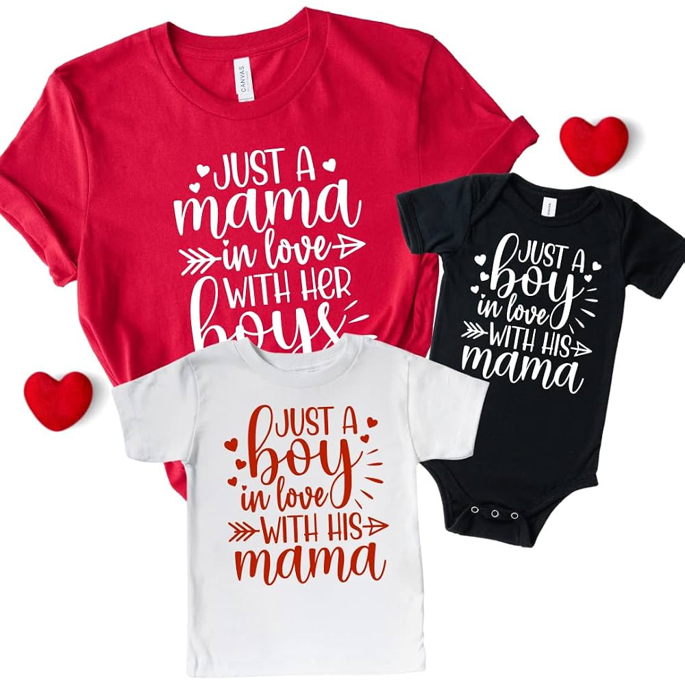 Just A Mama In Love With Her Boy Matching Mommy and Me Valentine Shirts, Cute Mom and Son Matchin... | Amazon (US)