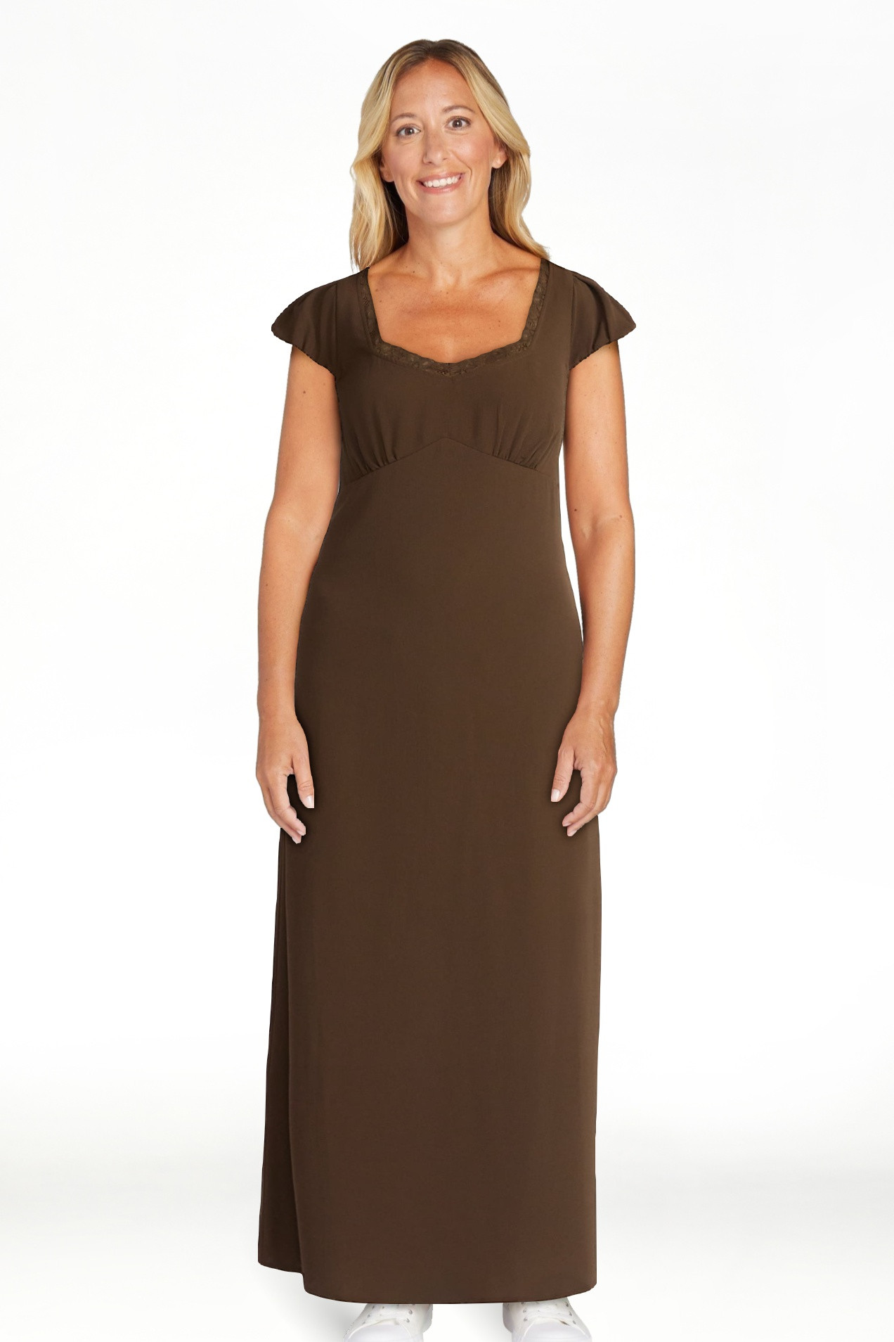 No Boundaries Lace Trim Maxi Dress with Short Bubble Sleeves, Women's | Walmart (US)