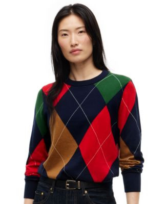 Tommy Hilfiger Women's Argyle Crewneck Cotton Sweater - Colorful Argyle Dark Blue | Macy's