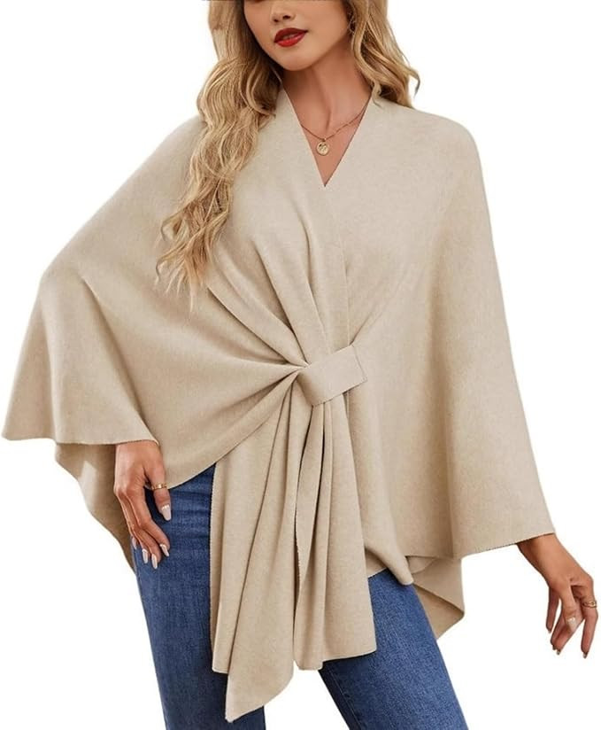 Elegant Solid Color Cape Shawl, Elegant Shawl Wraps Soft Open Front Poncho Sweater, Women's Shawl... | Amazon (US)