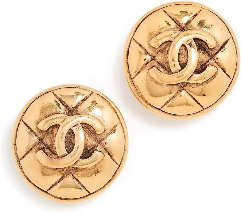 Chanel Women's Pre-Loved Gold Quilted Round Earrings | Amazon (US)