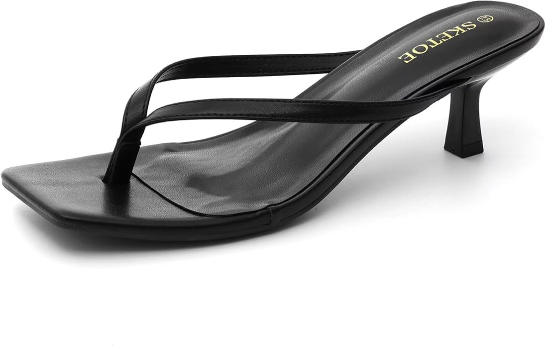 Kitten Heels for Women Square Toe Sandals Flip Flop Heels Thong Sandals Comfortable Summer 2 Inch... | Amazon (US)
