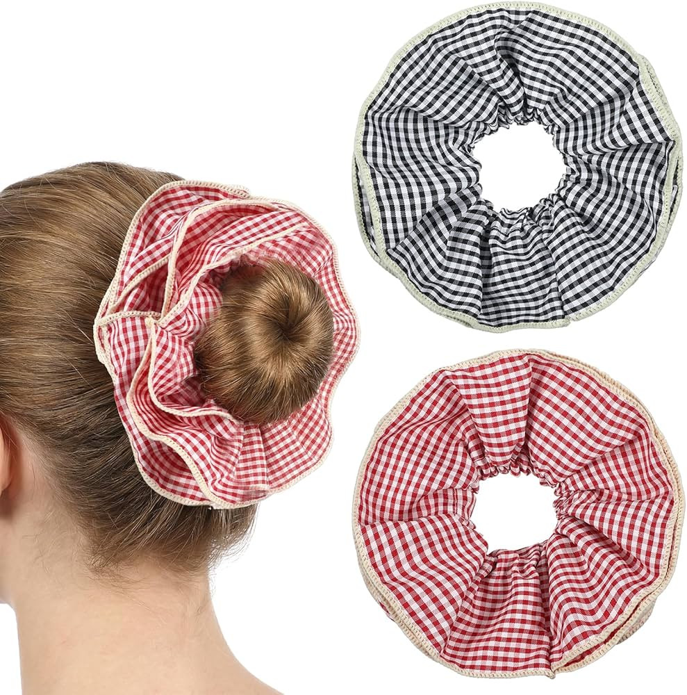 2 Pack Big Scrunchies, Plaid Oversized Hair Bands for Women, No Damage Hair Band for Bun & Ponyta... | Amazon (US)