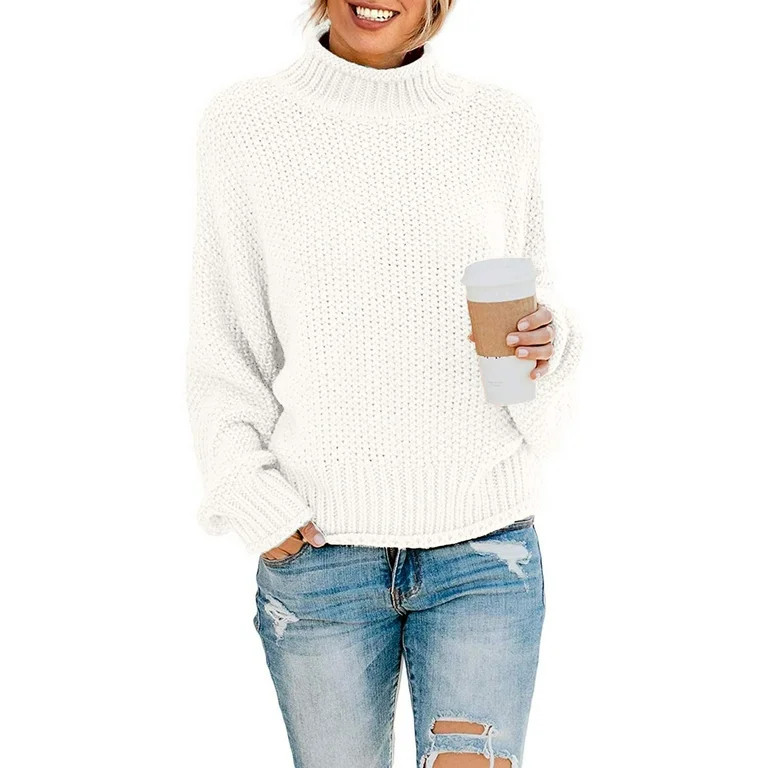 Aiyino Women's Turtleneck Batwing Sleeve Loose Oversized Chunky Knitted Pullover Sweater Jumper T... | Walmart (US)