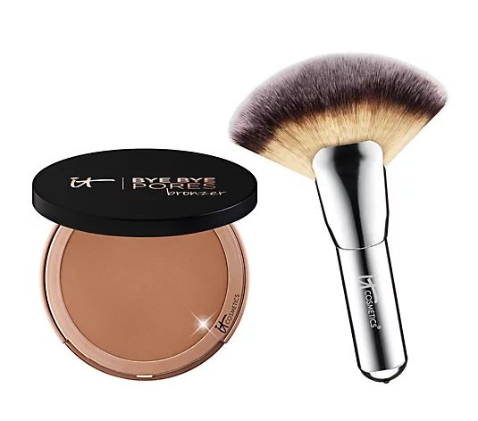 IT Cosmetics Bye Bye Pores Airbrushed Pressed Bronzer with Luxe Brush - QVC.com | QVC