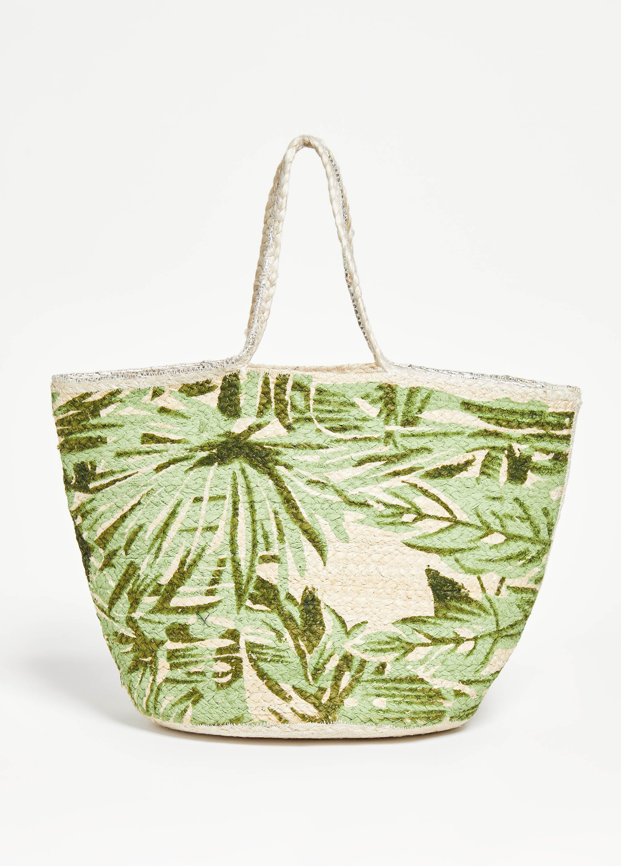 Leaf Print Straw Tote | Ashley Stewart