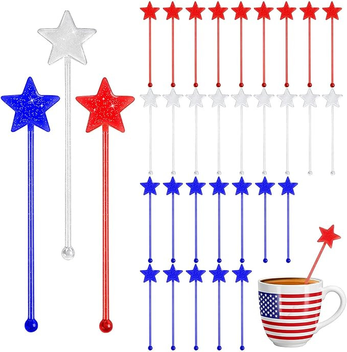 36 Pcs 4th of July Patriotic Cocktail Stirrers, Red White and Blue Coffee Stirrers Plastic Drink ... | Amazon (US)