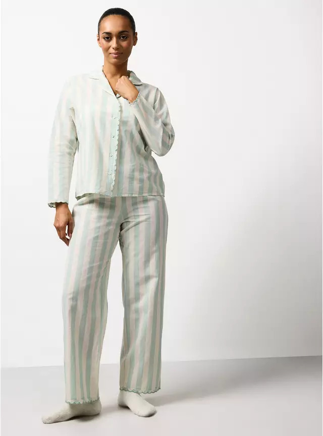 Green Stripe Scallop Trim Traditional Pyjamas 12 | Tu Clothing