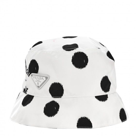 PRADA Re-Nylon Printed Bucket Hat M White Black | Fashionphile