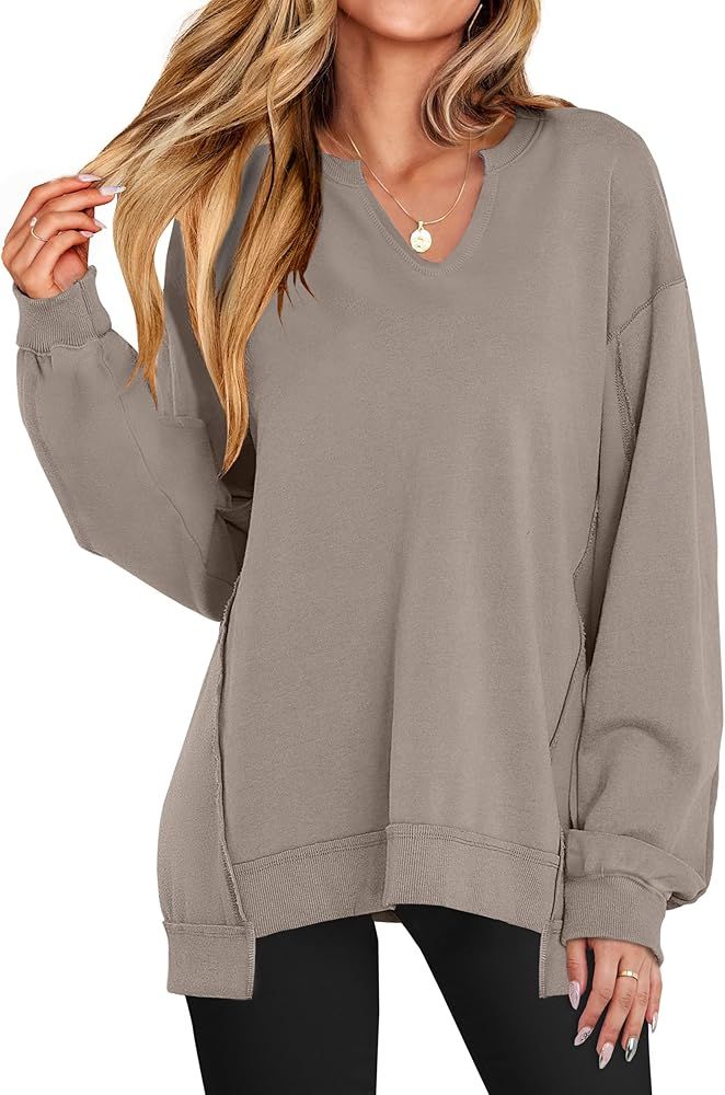 ANRABESS Womens Oversized Sweatshirt V Neck Long Sleeve Tunic Lightweight Pullover 2024 Fall Casu... | Amazon (US)