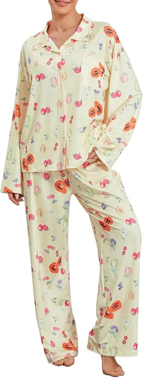 Women Y2K 2 Piece Floral Lounge Set Long Sleeve Button Down Shirt Wide Leg Palazzo Pants Outfits ... | Amazon (US)