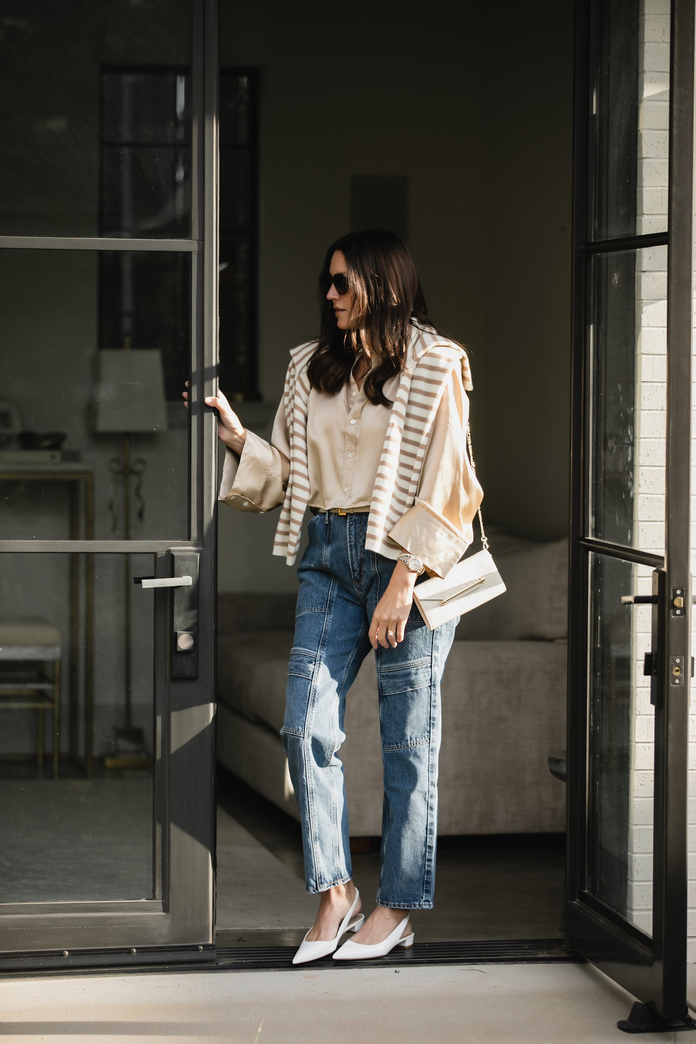 Saks friends and family sale outfit idea 25% off

Fall jeans
Agolde jeans
Striped sweater 

#LTKover40 #LTKsalealert #LTKitbag