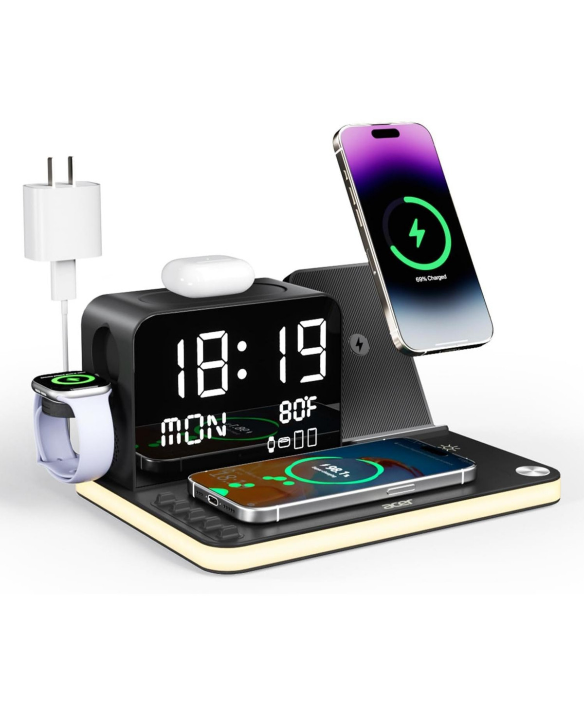 Acer 7-in-1 Wireless Charging Station for Apple Devices - Charger Stand for iPhone 16/15/14/13/12 Pro Max, Apple Watch, AirPods, and More - Black | Macy's