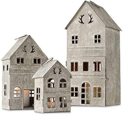 Main Street Town House Candle Lanterns, Set of 3, Vintage Style, Antler Details, Weathered White ... | Amazon (US)