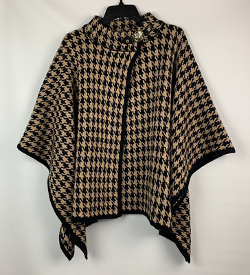 Anne Klein Poncho Houndstooth Print Black/Tan Collared Logo Buckle Size L | eBay US