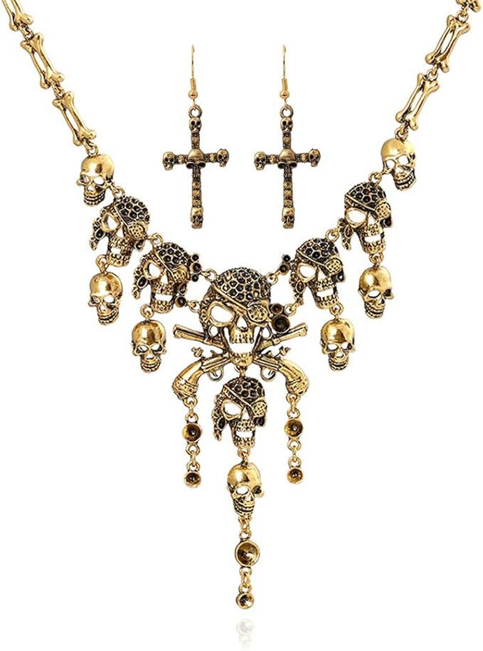 LZHLQ Jewelry Fashion Multi-Level Pirate Skull Tassel Charm Necklace Collar Bib for Women Horror ... | Amazon (US)