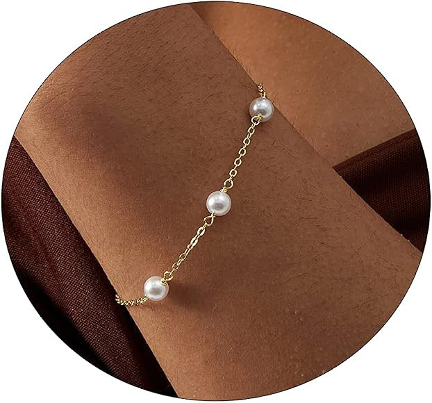 ASCOMY Dainty Pearl Bracelets for Women 14K Gold Plated Handmade Pearl Bracelet Paperclip Chain F... | Amazon (CA)