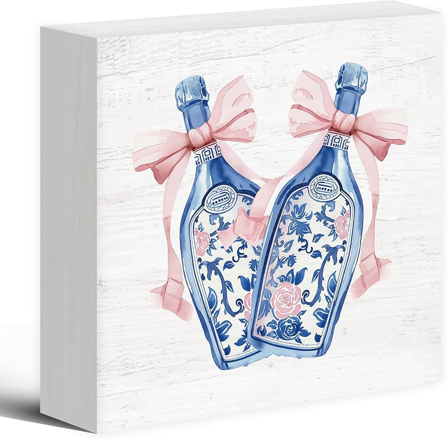 Preppy Trendy Coquette Room Wood Box Sign Desk Decor, Bow Chinoiserie Vase Decor, Girly Coquette ... | Amazon (US)