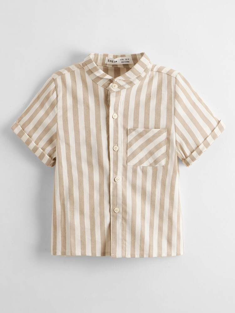 SHEIN Toddler Boys Cuffed Sleeve Striped Shirt | SHEIN