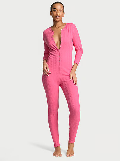 Heart Pointelle Long Onesie, Pink, M - Women's Pajama Sets - Victoria's Secret | Victoria's Secret (US / CA )