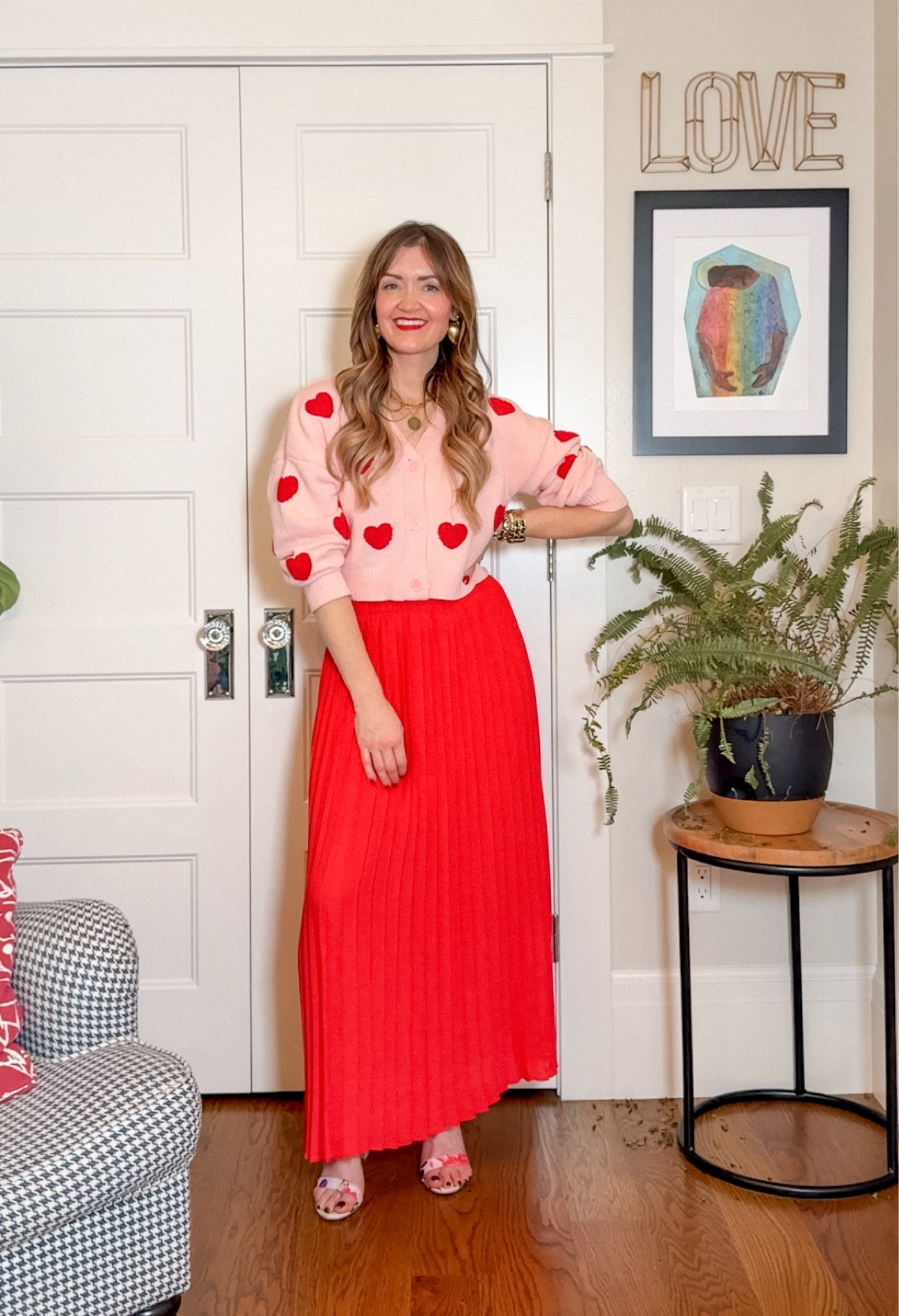 Pink and red with florals for Valentine’s Day!  Wear this for date night, for your Galentine’s party, or for Sunday services!

Floral heels, heart sweaters, Valentine’s Day outfit, red skirt, pink cardigann

#LTKSeasonal #LTKStyleTip #LTKShoeCrush