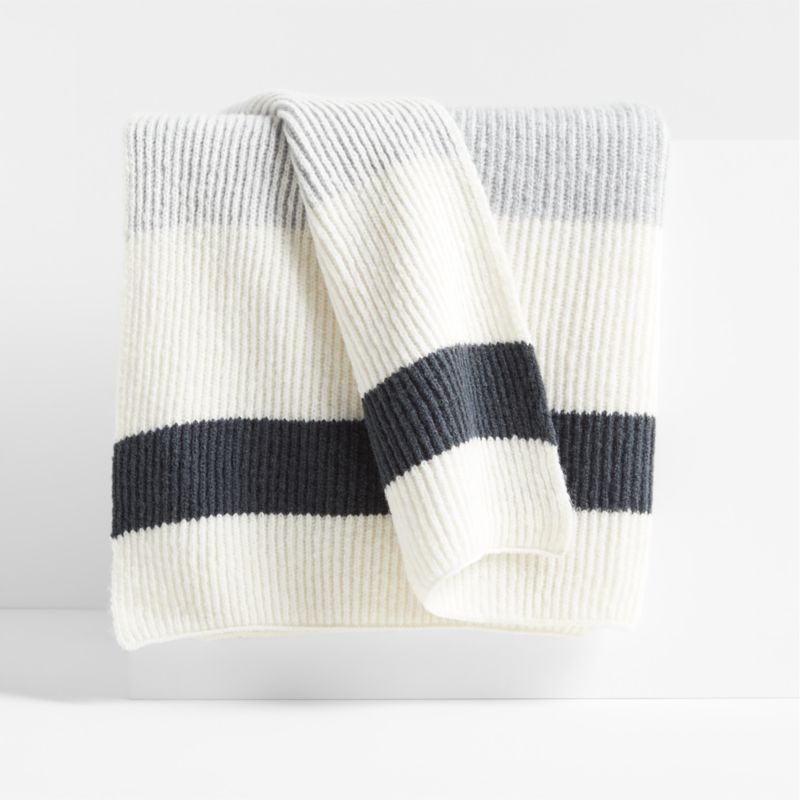 Albers Knit Striped 70"x55" Mist Blue Throw Blanket | Crate & Barrel | Crate & Barrel