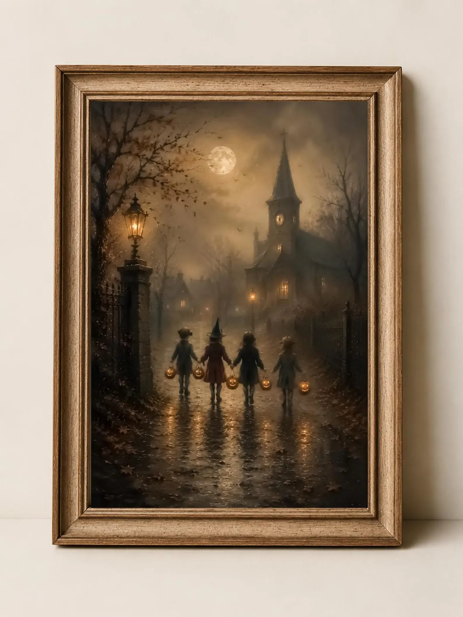 Vintage Halloween Wall Art | Trick or Treat Kids Printable | Spooky Moonlit Village | Gothic Hall... | Etsy (Global)