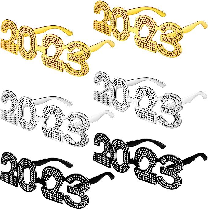 Konohan 6 Pcs 2023 Glasses 2023 New Year Eve Glasses Glitter Number Eyeglasses New Years Party Su... | Amazon (US)
