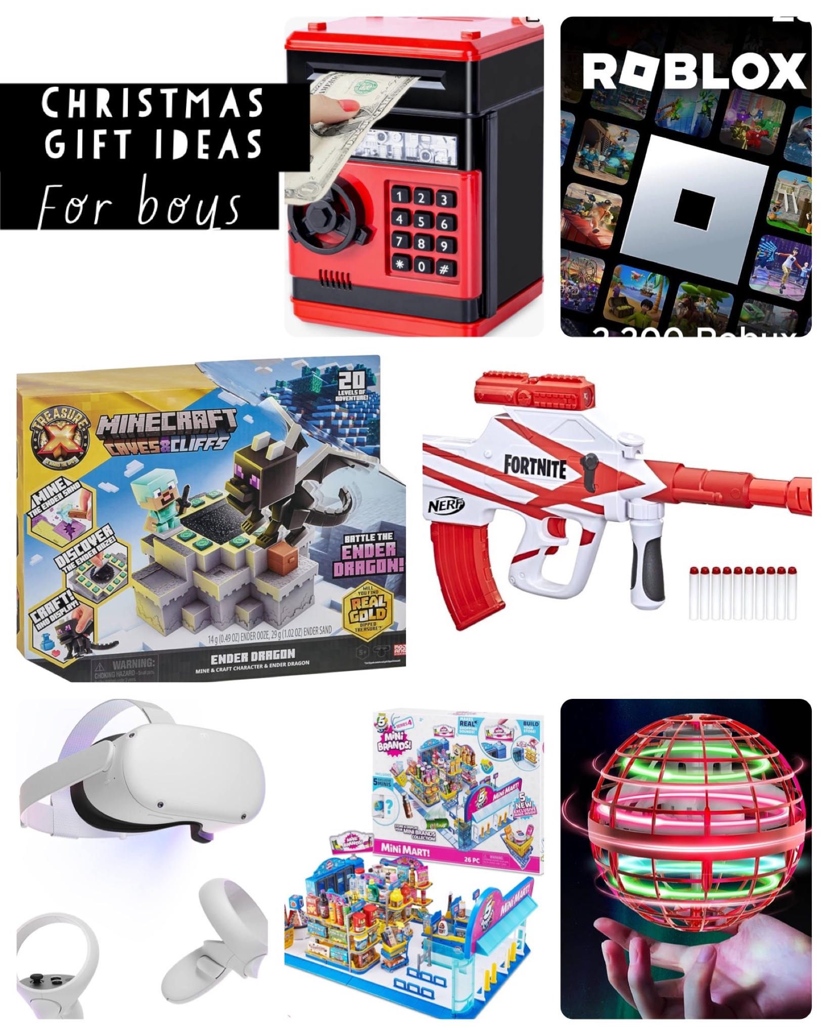 Need gift ideas for those boys in your life? 
Here is a list my two 6 & 9 year olds created all available on Amazon 

#LTKHolidaySale #LTKSeasonal #LTKGiftGuide