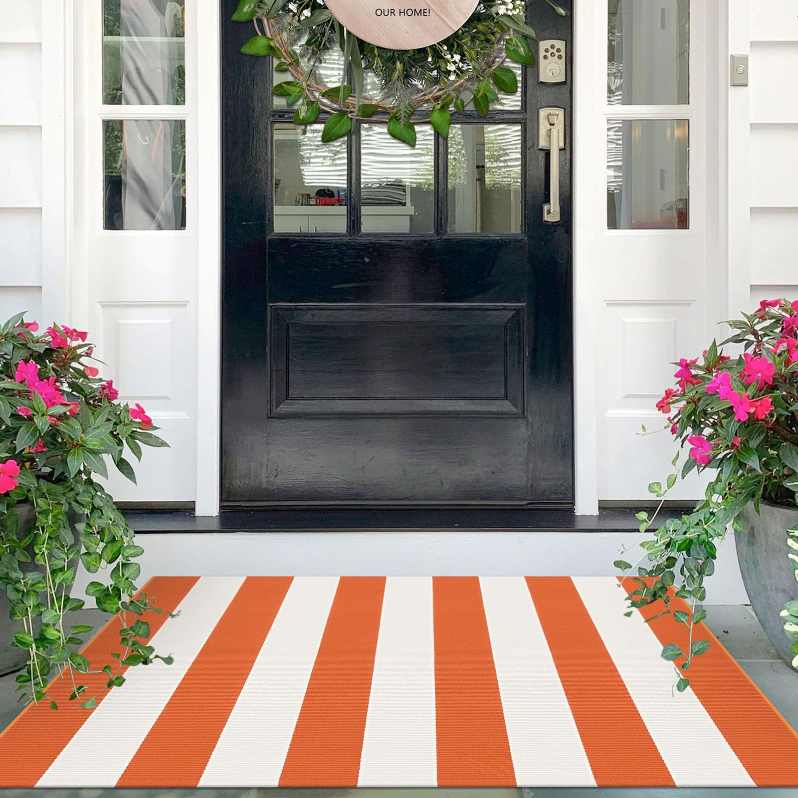 IOHOUZE Fall Door mat 27.5" x 43" Orange White Striped Area Rug Washable Front Porch Rug Striped ... | Amazon (US)