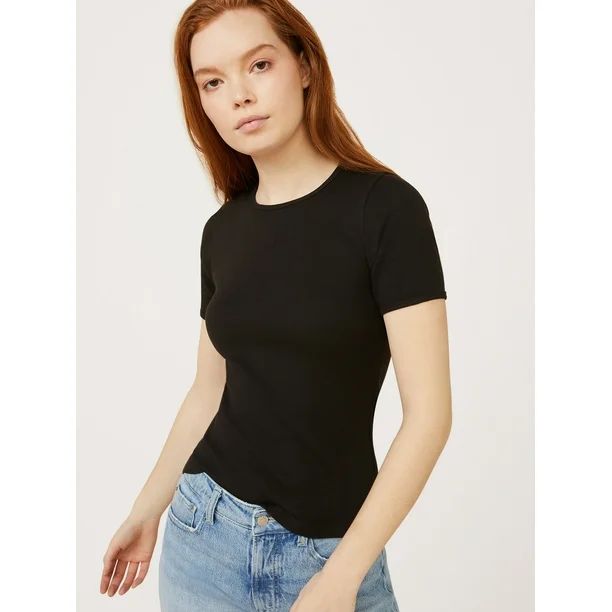 Free Assembly Women's Ribbed Crewneck Tee with Short Sleeves, Sizes XS-XXXL | Walmart (US)