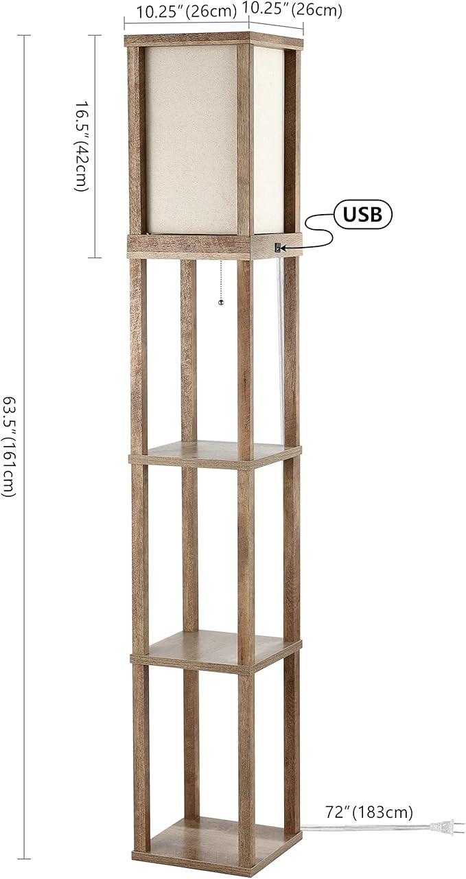 JONATHAN Y JYL8506A Etagere 63.5" Rustic Bohemian Wooden LED 3-Shelf Floor Lamp with Pull-Chain I... | Amazon (US)