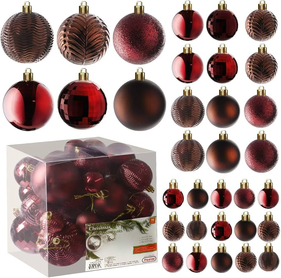 PREXTEX Christmas Tree Ornaments - Wine Red Christmas Ball Ornaments Set for Christmas, Holiday, ... | Amazon (US)