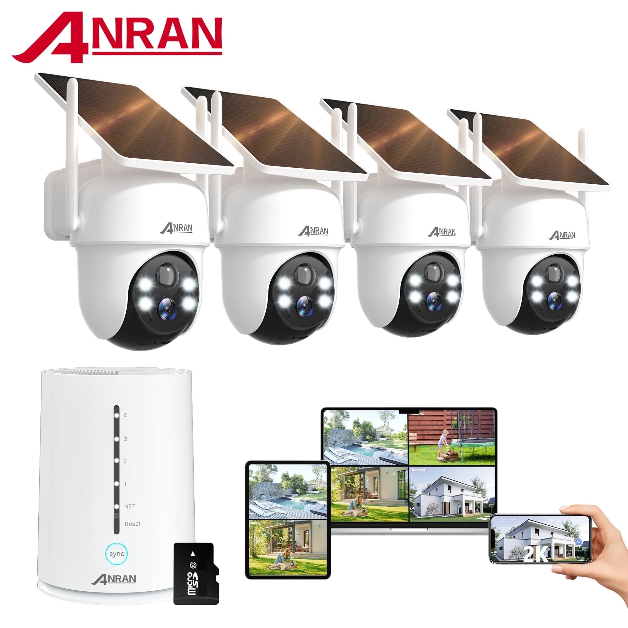 ANRAN 2K/4MP Solar Security Camera with Base Station, Spotlight, Expandable Local Storage, No Mon... | Walmart (US)
