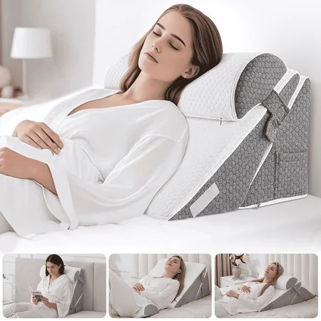 iHrat Wedge Pillow for Sleeping,Orthopedic Adjustable Memory Foam Bed Wedge Pillows Set for Leg Back Pain Relief & Reading Rest,Headboard with Neck Support & Gray Removable Pillowcase | Walmart (US)